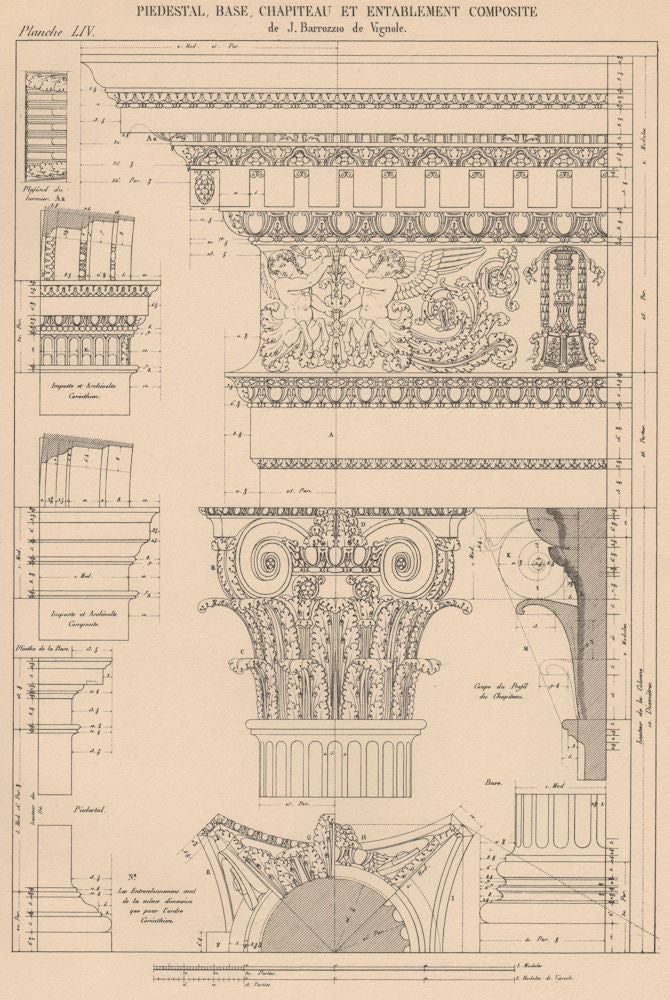 COMPOSITE ARCHITECTURE.Pedestal Base Capital Entablature(Vignola,1507-1573) 1931